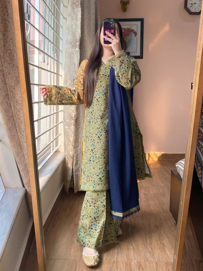 3 Piece - Khaddar Printed Dress