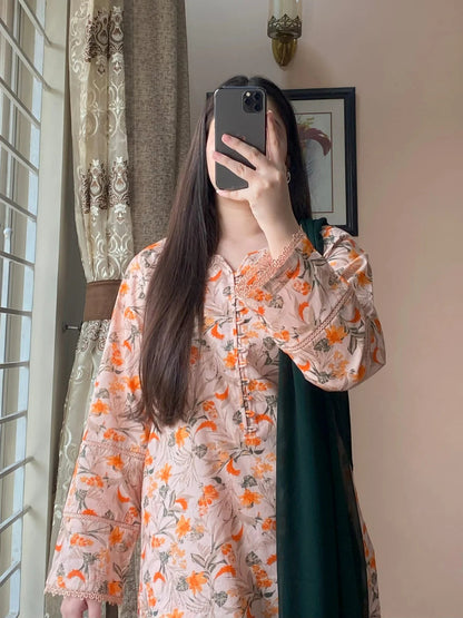 Premium Quality Cotton Skin Print Stitched Three Piece