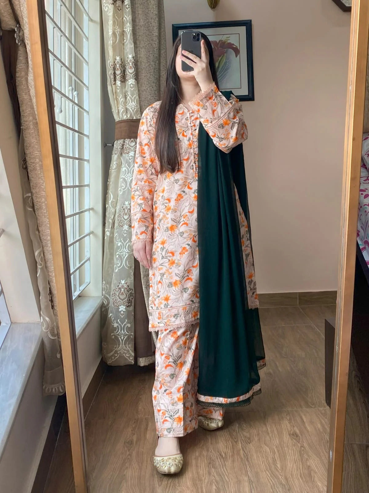 Premium Quality Cotton Skin Print Stitched Three Piece